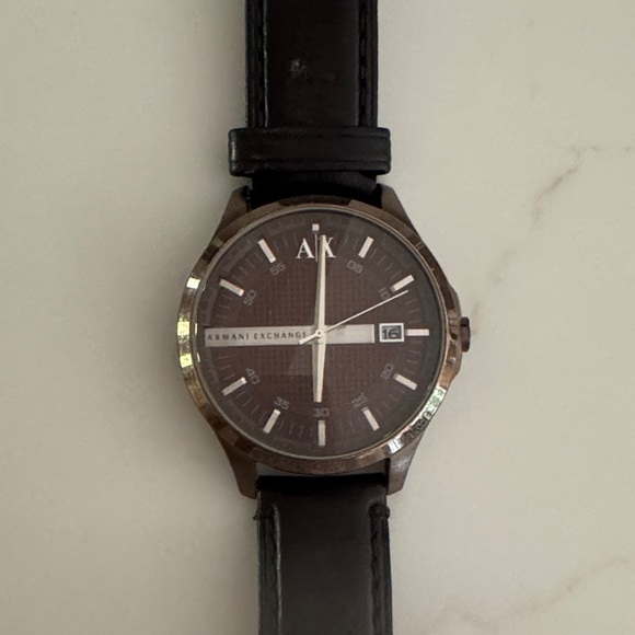 Armani Exchange Dark Brown Leather Watch - Picture 1 of 4